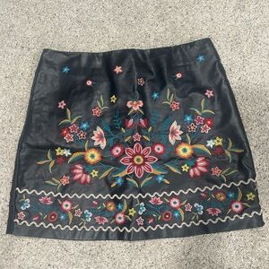 Umgee Black Skirt with Colorful Floral Embroidery